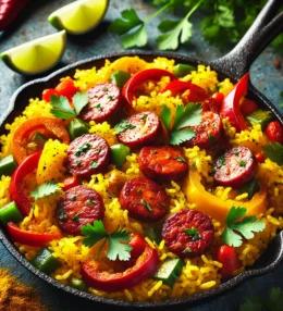 Chicken Chorizo and Yellow Rice Skillet